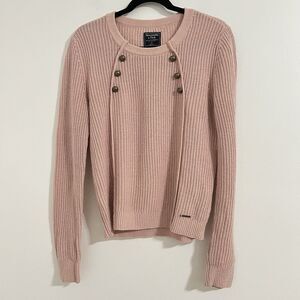 Abercrombie and Fitch Knit Sweater Size S Pink Buttons Preppy Nautical Chunky
